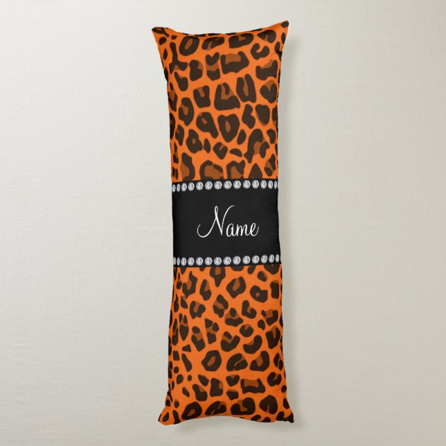 Coussins Longs Nom personnalisé motif léopard orange (Dos (Vertical))