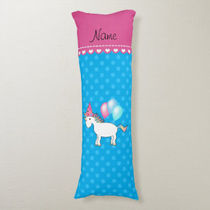 Coussins Longs Nom personnalisé unicorne bleu pois