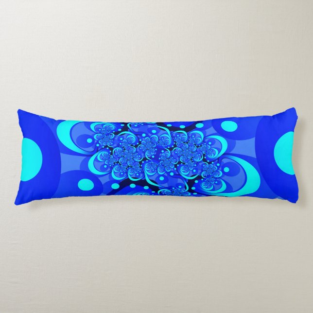 Coussins Longs Nuances de bleu Art fractal abstrait moderne (Devant)