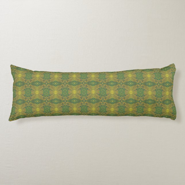 Coussins Longs "Oak King", motif bohème floral, vert, jaune (Devant)