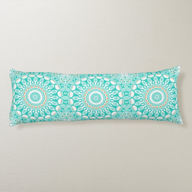 Coussins Longs Océan Turquoise et Beige Mandala Motif (Dos)