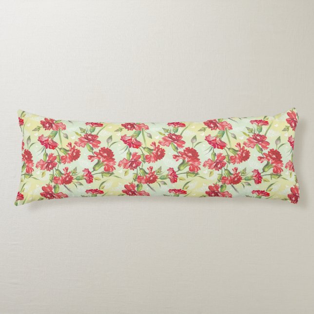 Coussins Longs Oeillets rouges sur le vert avec des papillons (Devant)