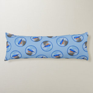Coussins Longs Oiseau bleu de l'Est sur Birdbath Art original