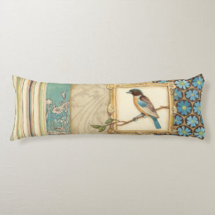 Coussins Longs Oiseau Brown et bleu sur une branche