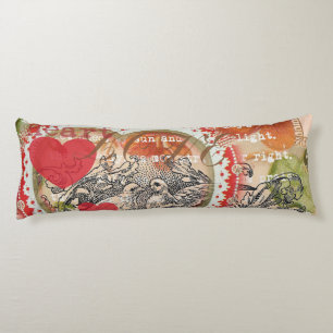 Coussins Longs Oiseaux de l'amour Cœur Rouge Collage d'art
