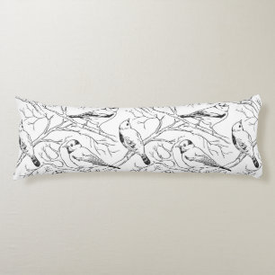 Coussins Longs Oiseaux dessinés à la main motif noir et blanc Mod
