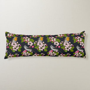 Coussins Longs Oiseaux et fleurs en noir