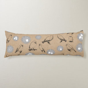 Coussins Longs Oiseaux vintage et nid kraft brun rustique