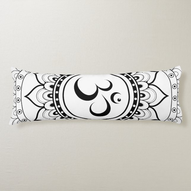 Coussins Longs Om Mandala blanc et noir recto verso (Devant)