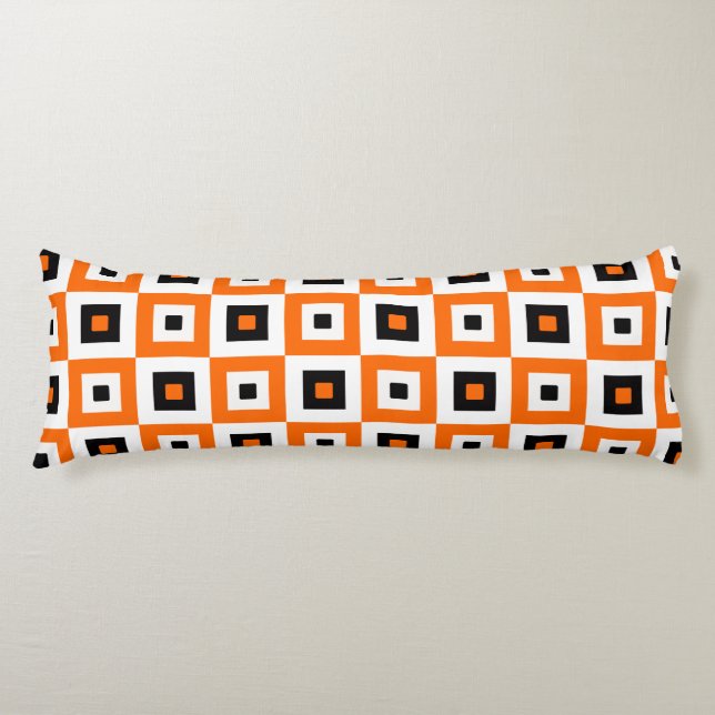 Coussins Longs Orange Black White Checkered Squares Pattern (Devant)