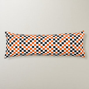 Coussins Longs Orange Noir et Blanc à Damier 