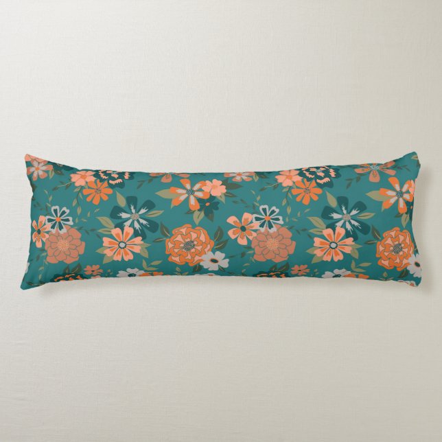 Coussins Longs Orange Turquoise tendance Fleurs Motifs Vins (Devant)