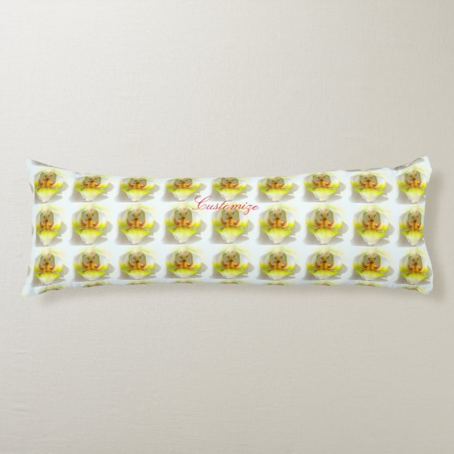 Coussins Longs orchidées blanches jaunes motif floral (Devant)