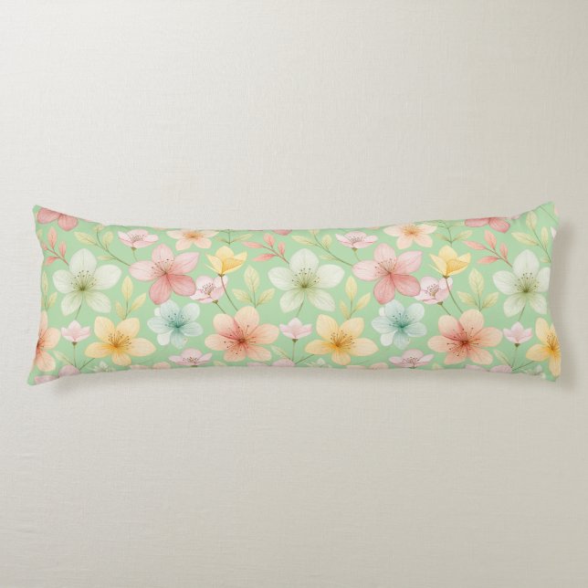 Coussins Longs Oreiller Corporel Floral à la Menthe (Devant)