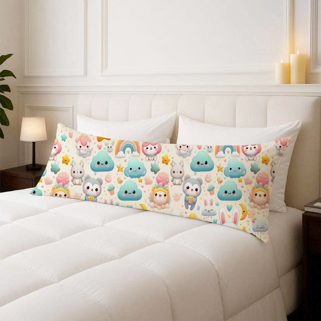 Coussins Longs Oreiller Corporel pour Nursery Fantaisiste Pastel  (Kawaii Bunny Pastel Whimsical Nursery Body Pillow)