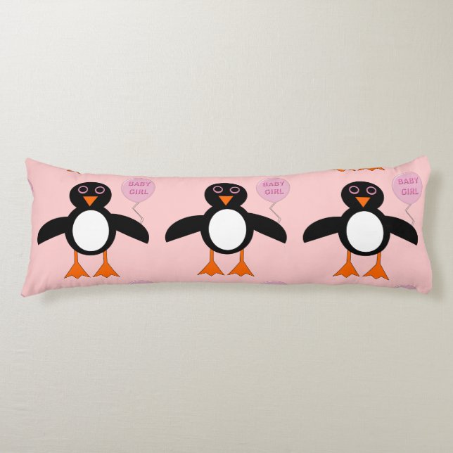 Coussins Longs Oreiller corps de pingouin mignon rose bébé fille (Devant)