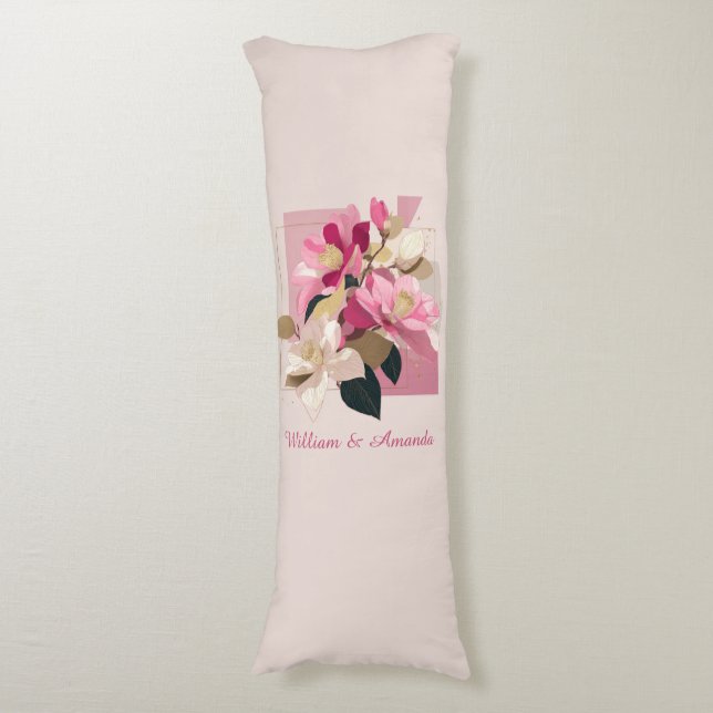 Coussins Longs Oreiller corps en fleur de Camellia rose (Devant (Vertical))