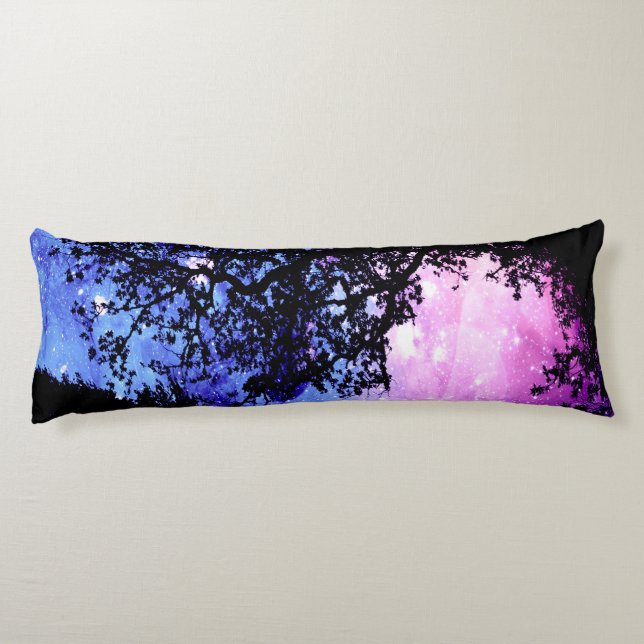 Coussins Longs Oreiller corps Espace Lavande Arbres Noirs (Dos)