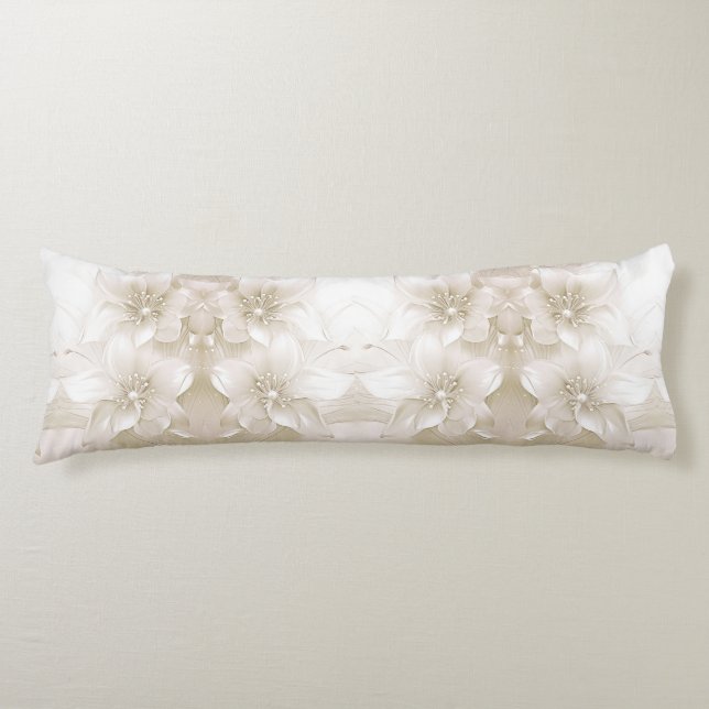 Coussins Longs Oreiller Corps Fleurs Blanches Ivoire (Devant)