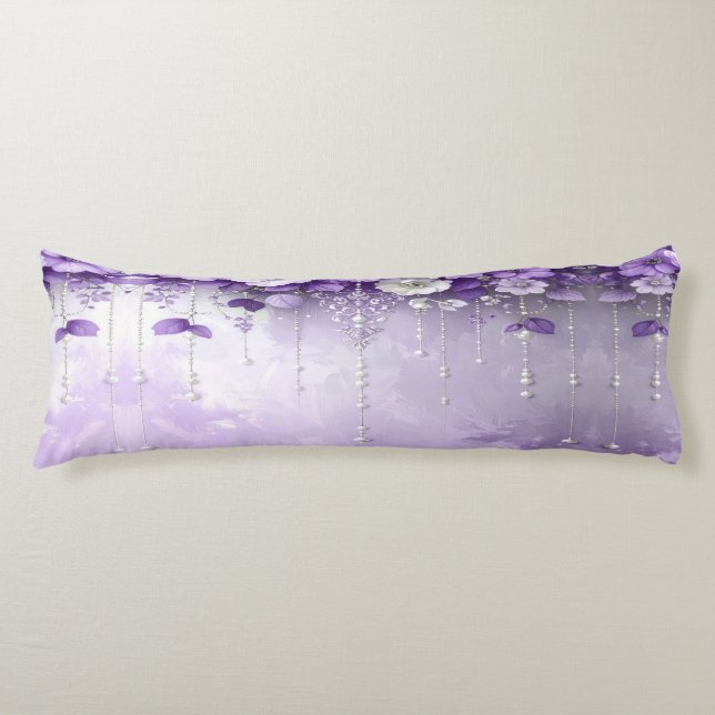 Coussins Longs Oreiller Corps Fleurs Violettes avec Perles Pendan (Devant)