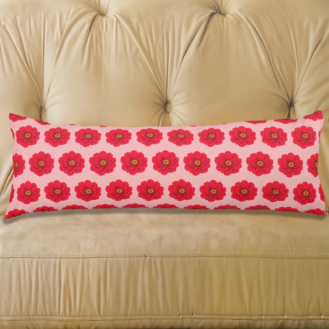 Coussins Longs Oreiller Corps Motif Fleur Rouge Sans Couture (Body pillow with seamless pattern of a red flower)