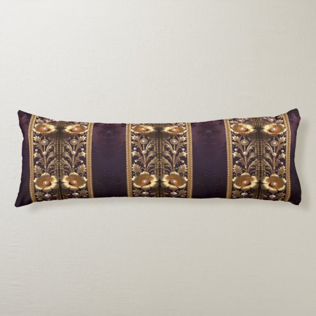 Coussins Longs Oreiller Corps Ornement Floral Doré (Devant)