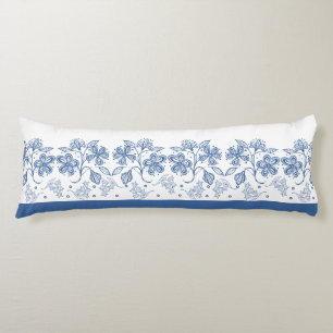 Coussins Longs Oreiller de corps de bordure floral bleu Indigo pe