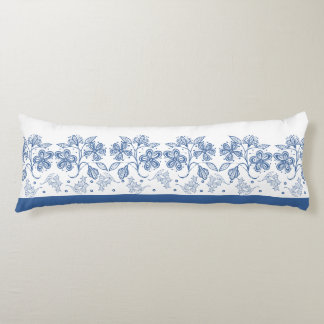 Coussins Longs Oreiller de corps de bordure floral bleu Indigo pe