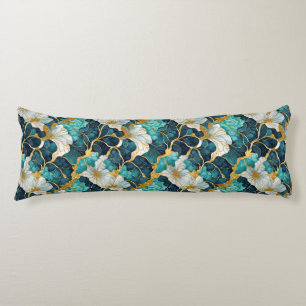 Coussins Longs Oreiller de corps Fleur Japonais Sarcelle Or