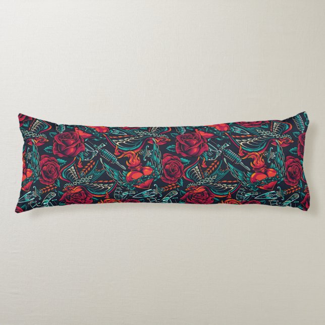 Coussins Longs Oreiller de corps Motif de tatouage rétro (Devant)