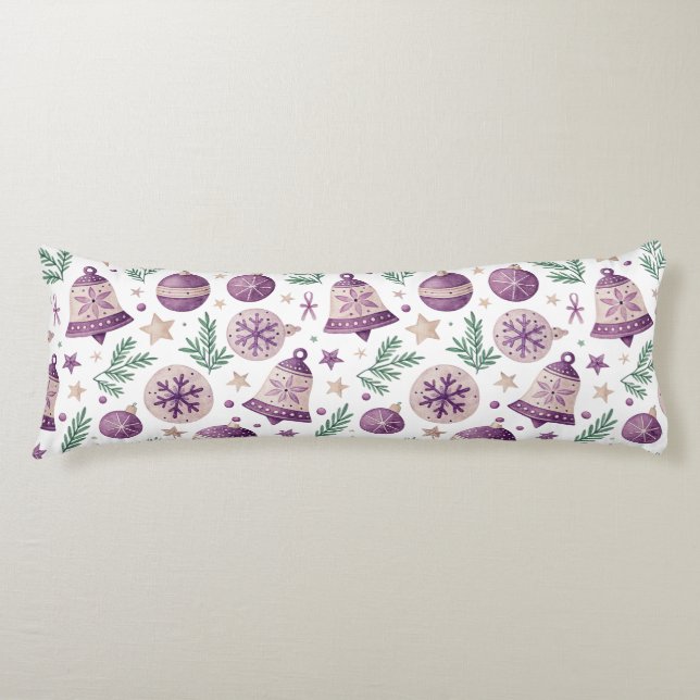 Coussins Longs Oreiller de corps violet aquarelle Noël" (Devant)