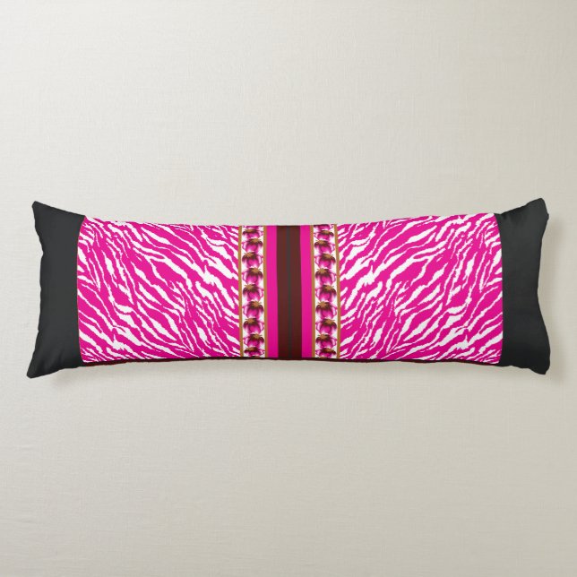 Coussins Longs Oreiller de Corps | Zèbre Rose | Accent Moderne (Devant)