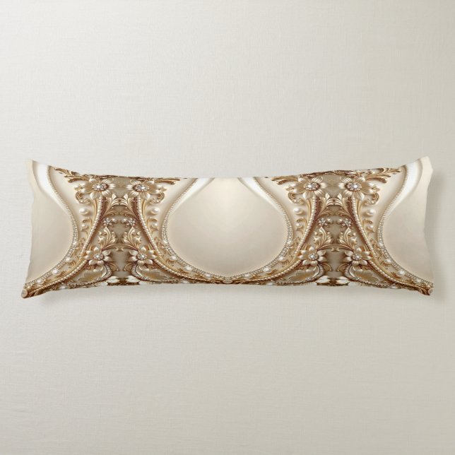 Coussins Longs Oreiller élégant en or orné de fleurs (Devant)