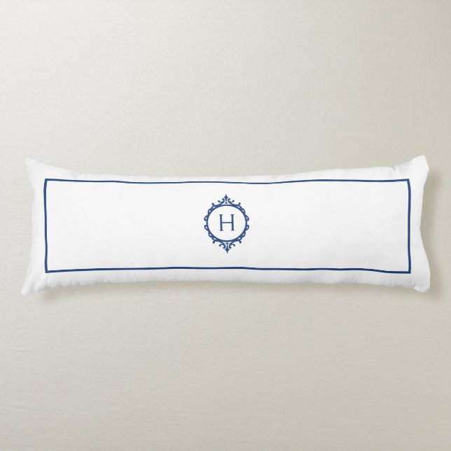 Coussins Longs Oreiller monogramme bleu et blanc de chelsea (Devant)