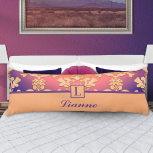 Coussins Longs Oreiller personnalisé Damask Monogramme Nom Abrico
