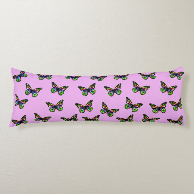 Coussins Longs Oreiller pour corps d'impression à papillon rose e (Devant)