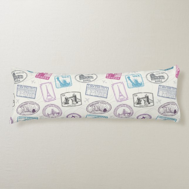Coussins Longs Oreiller pour Motif de timbre de voyage (Devant)
