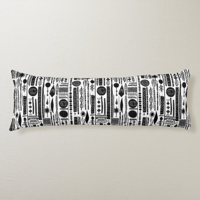 Coussins Longs Oreillers Abstraits de Boho noir et blanc (Devant)