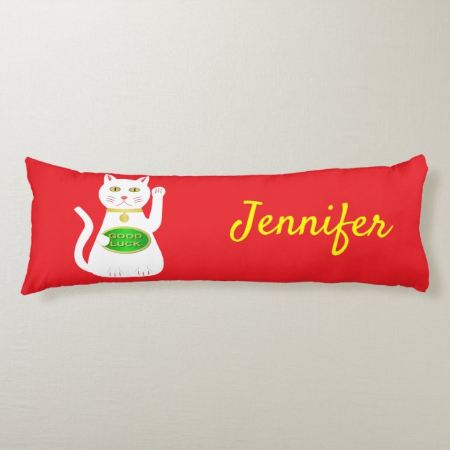 Coussins Longs Oriental Lucky Cat Nom personnalisé (Devant)