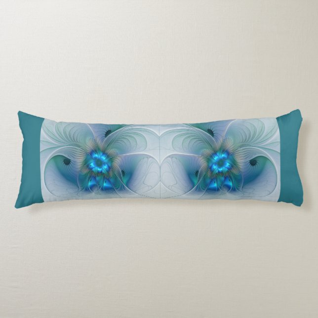 Coussins Longs Ovations debout, fractale bleue turquoise abstrait (Devant)