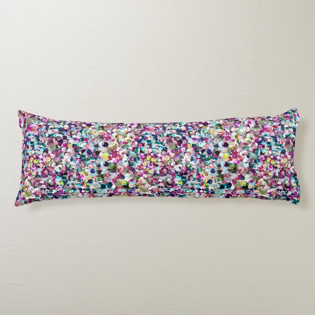 Coussins Longs Paillettes Girly Bling de Faux d'arc-en-ciel (Devant)