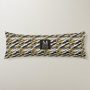 Coussins Longs Paillettes noires et or Motif animal zèbre blanc