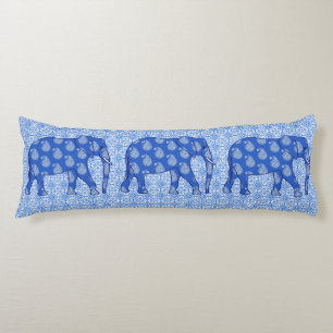Coussins Longs Paisley éléphant - bleu cobalt et blanc