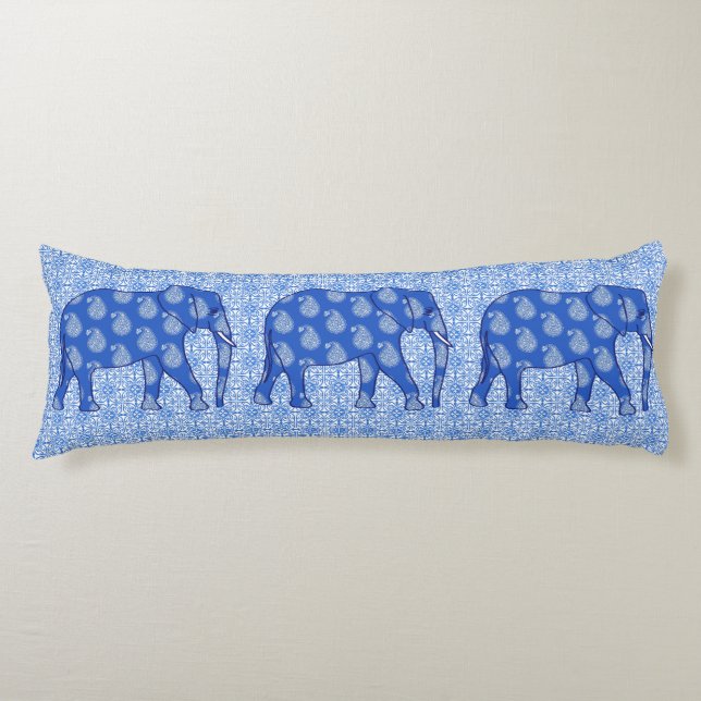 Coussins Longs Paisley éléphant - bleu cobalt et blanc (Devant)