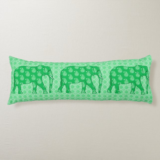 Coussins Longs Paisley éléphant - Jade vert et blanc (Devant)