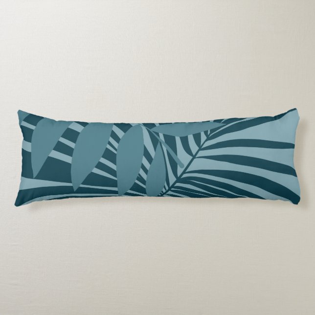 Coussins Longs palme & feuille tropicale abstrait en gris vert bl (Devant)