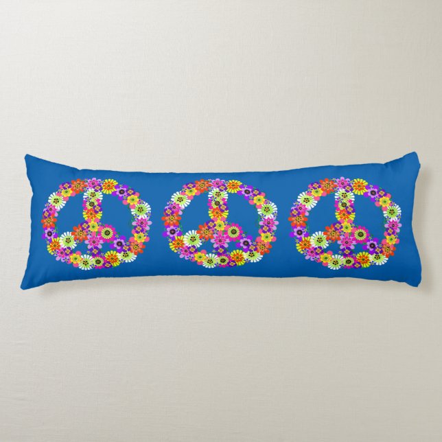 Coussins Longs Panneau de paix Floral en bleu foncé (Devant)