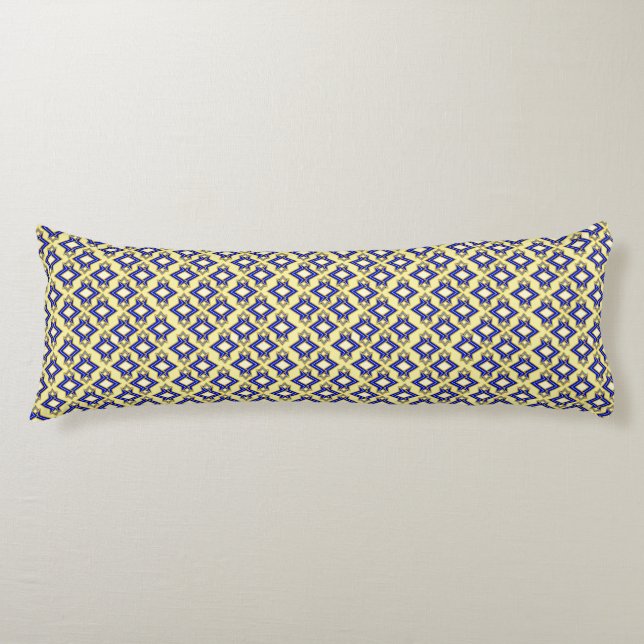 Coussins Longs Papier peint Art Déco Motif, beige et bleu (Devant)