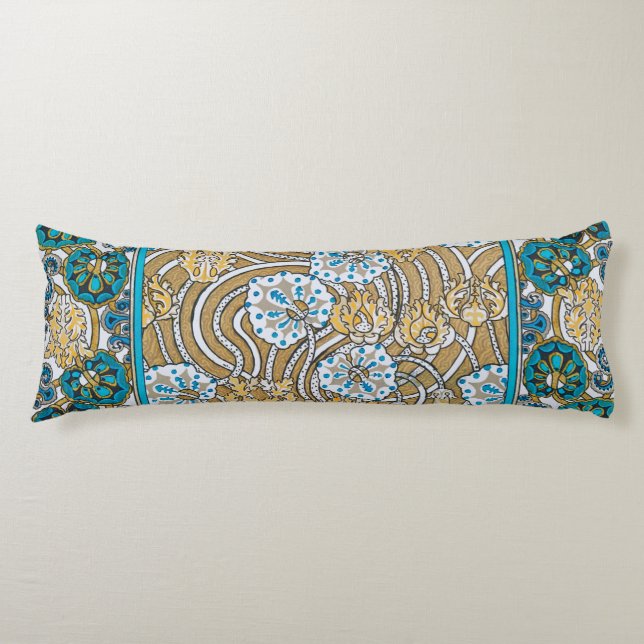 Coussins Longs papier peint bleu art nouveau cyclamen (Devant)