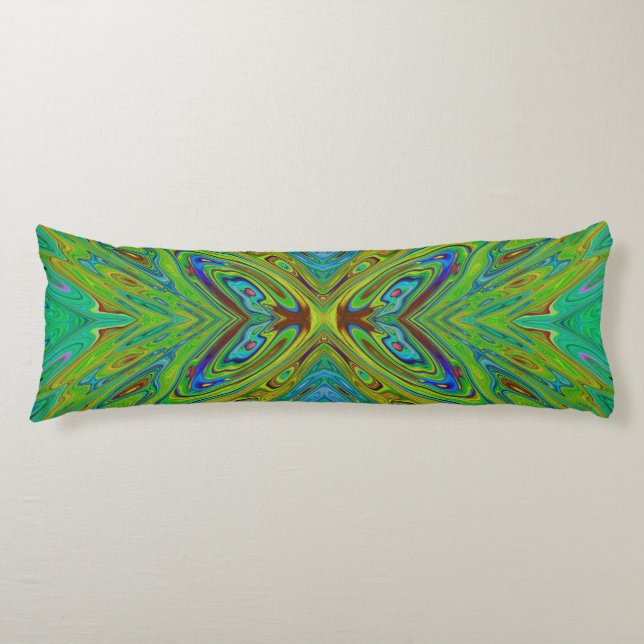 Coussins Longs Papillon Abstrait Chartreuse et Bleu Tripant (Devant)